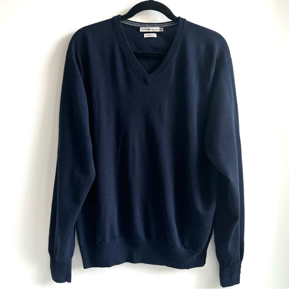 Peter Millar Merino Wool V-Neck Longsleeve Sweater Blue Size XL